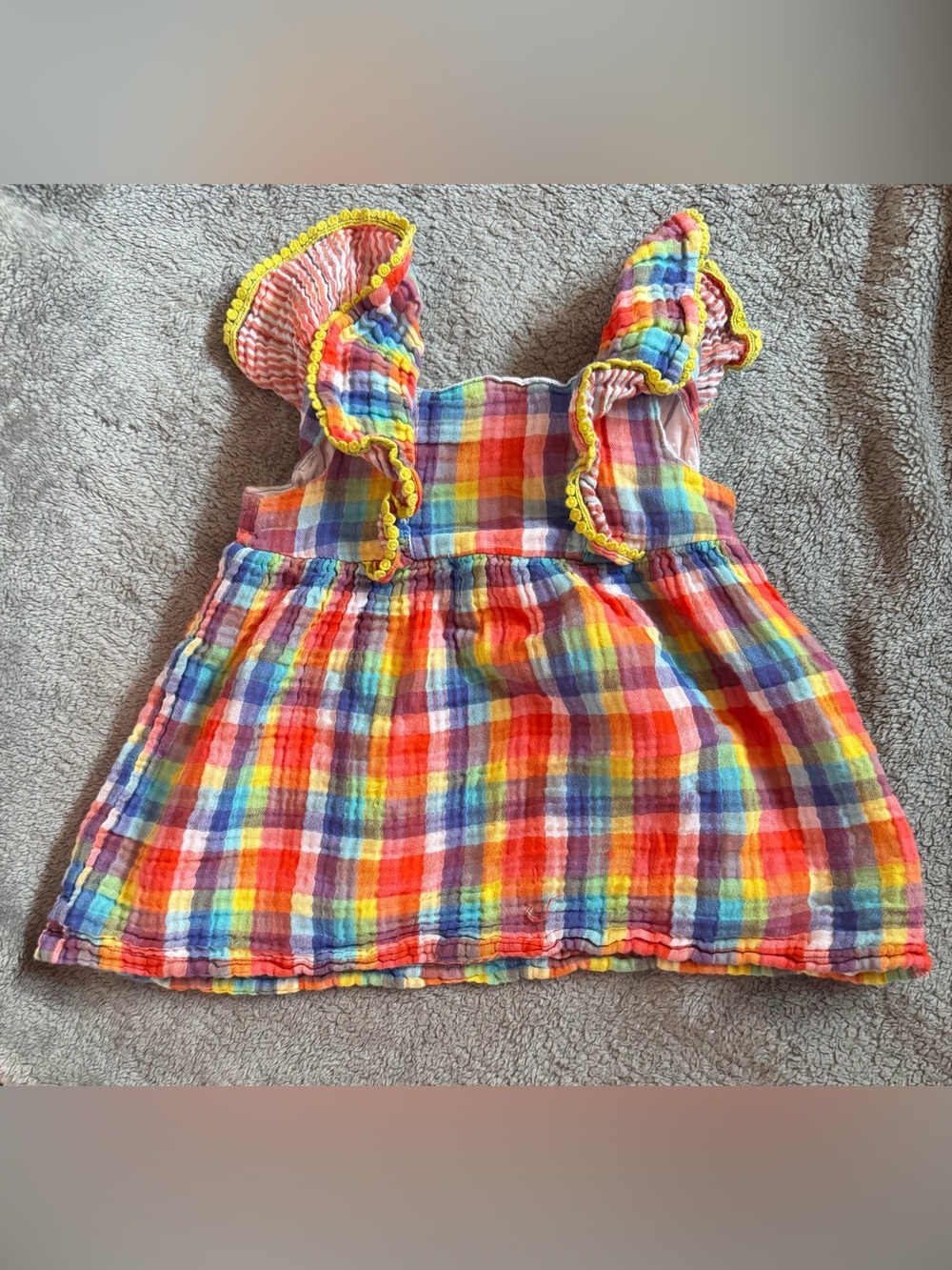 Tucker + Tate Rainbow Plaid Cotton Dress with Yellow Trim